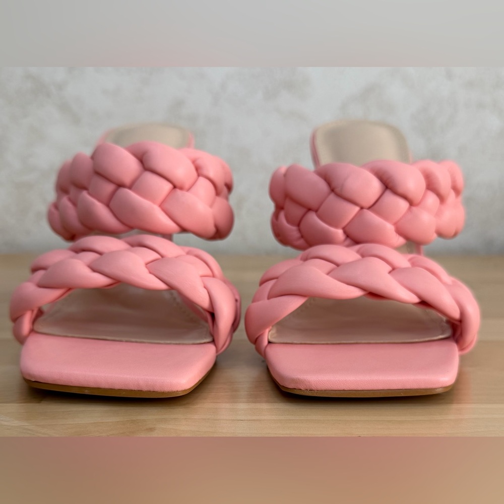 Pink Braided Strap Stiletto Heels Square Toe Mule Sandals 5.5 - Picture 4 of 8